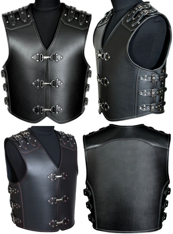 Men's Genuine Thick Leather Bikers Vest Choppers Leather Vest Steampunk Vest