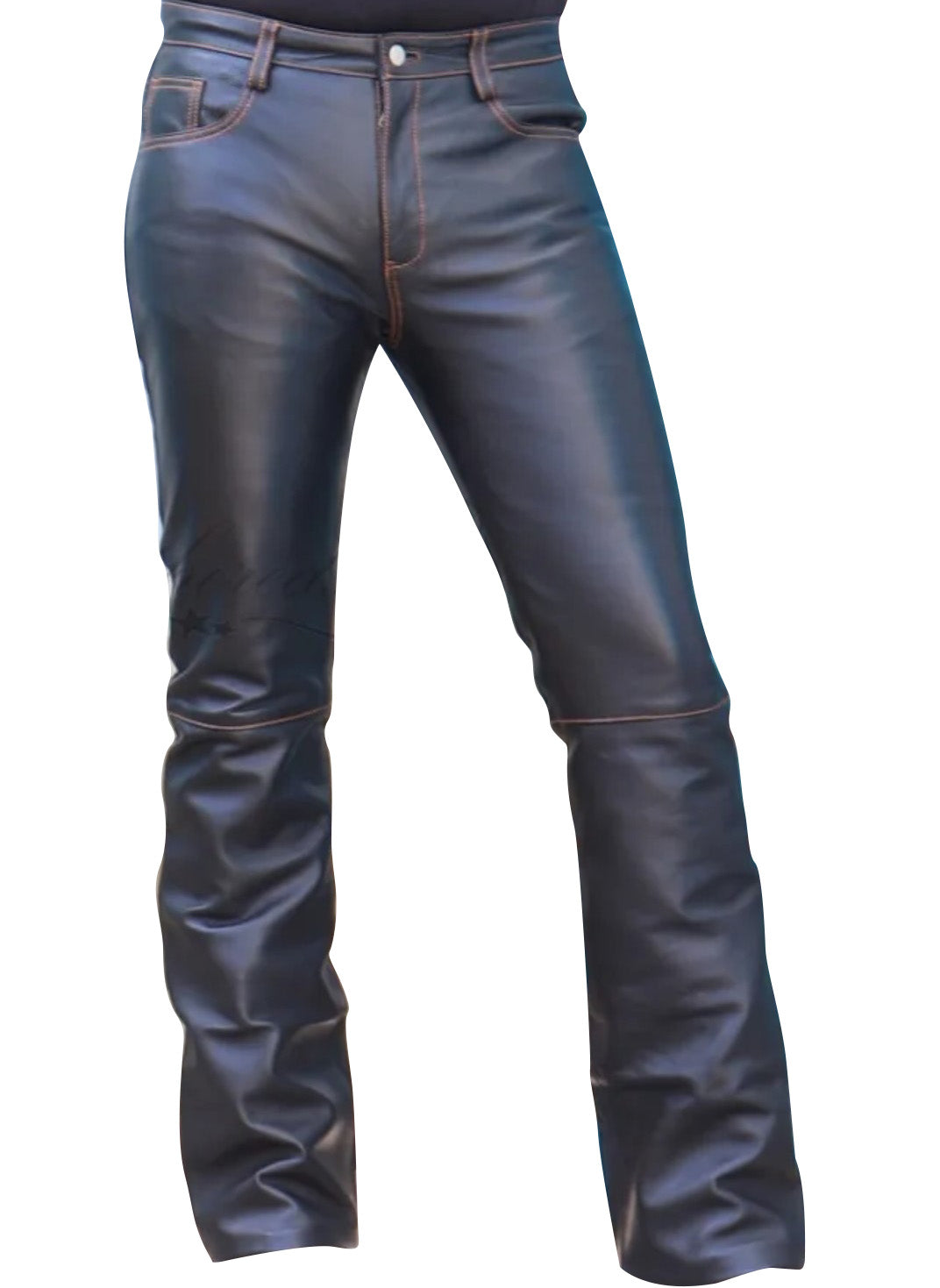 Men’s Real Cow Leather 501 Bikers Pants Leather Slim Fit 5 Pockets Pants