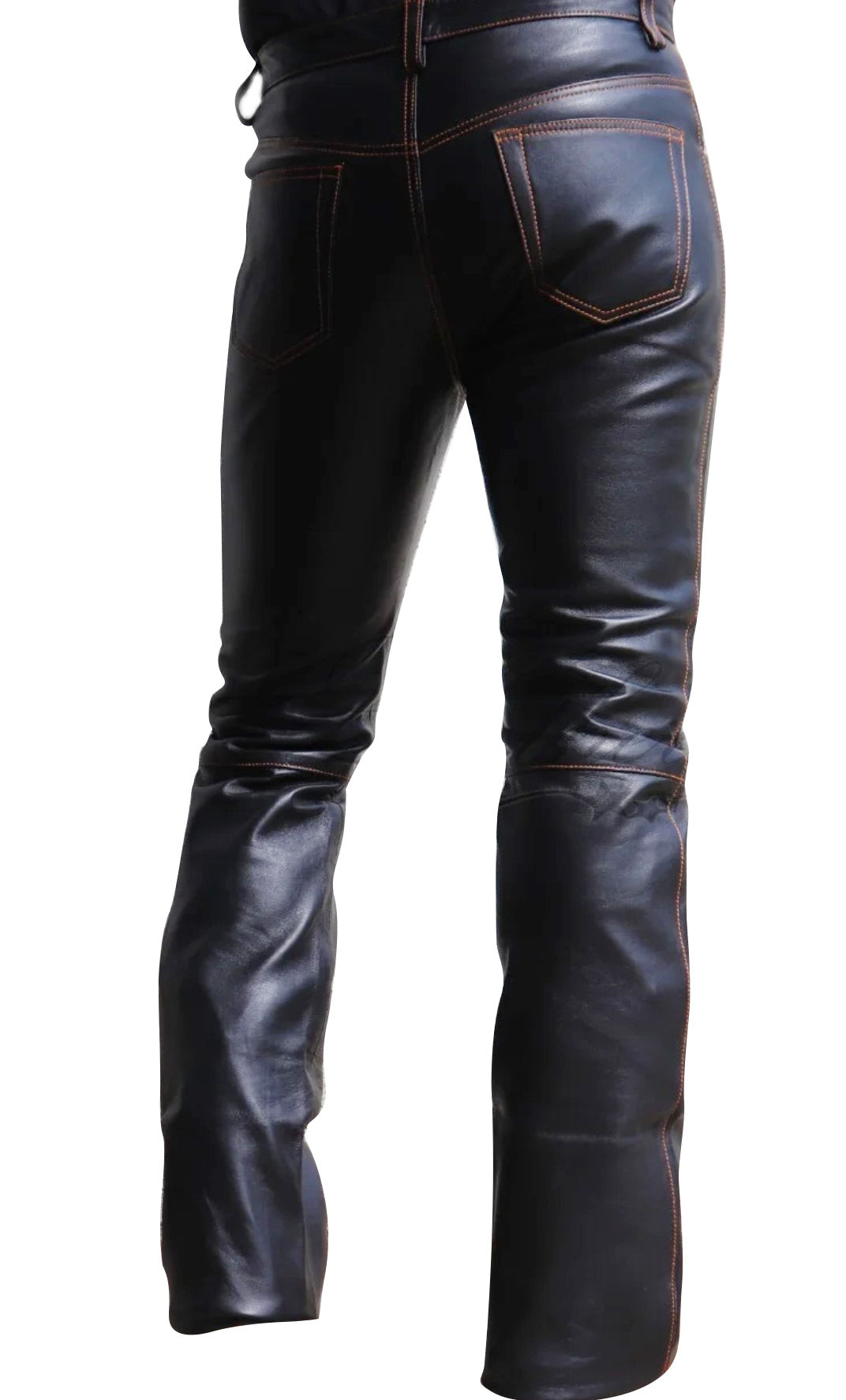 Men’s Real Cow Leather 501 Bikers Pants Leather Slim Fit 5 Pockets Pants
