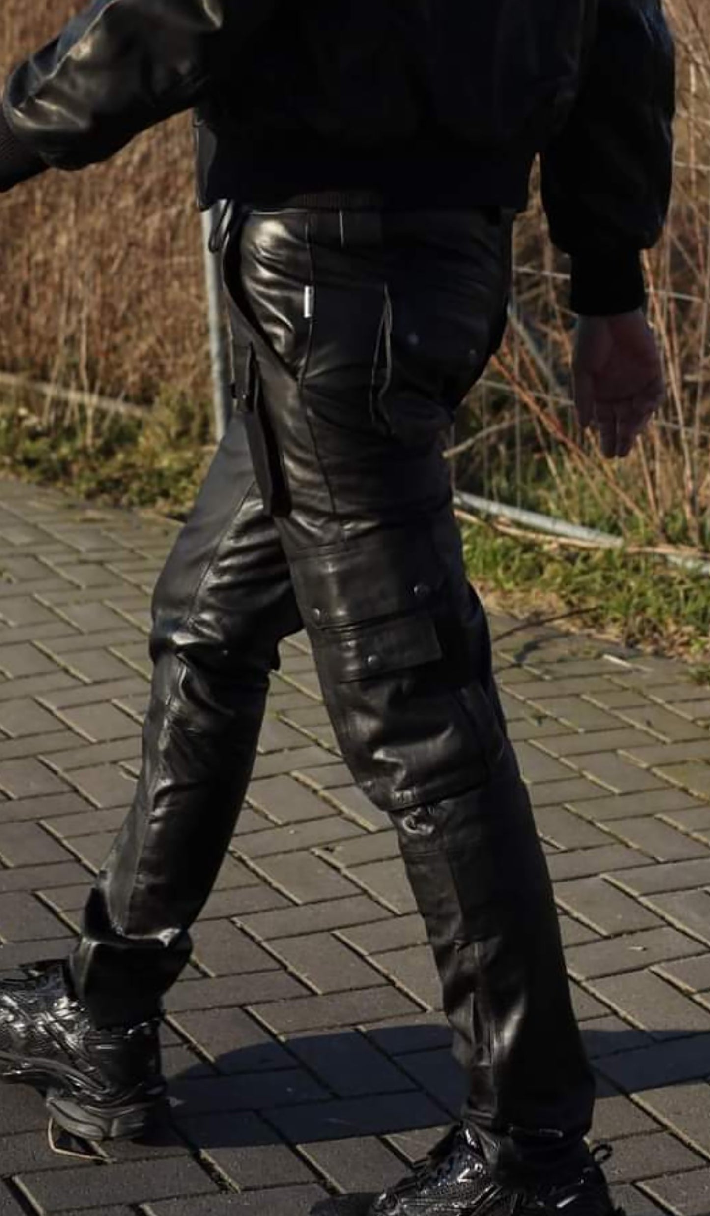 Men's Real Cowhide Leather Cargo Pants Bikers Pants