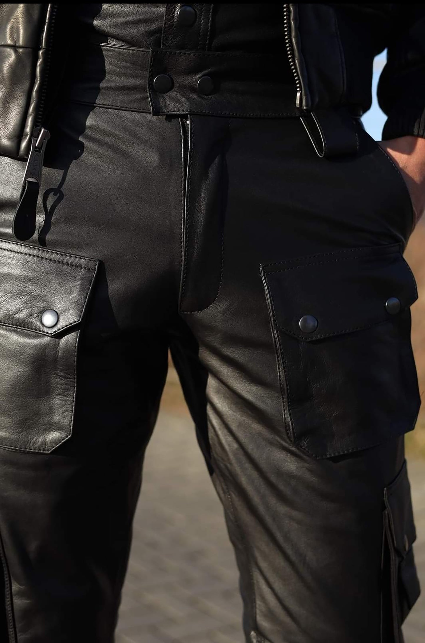 Men's Real Cowhide Leather Cargo Pants Bikers Pants