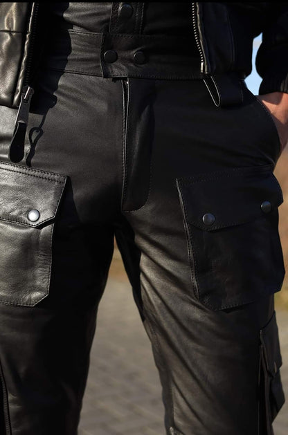 Men's Real Cowhide Leather Cargo Pants Bikers Pants