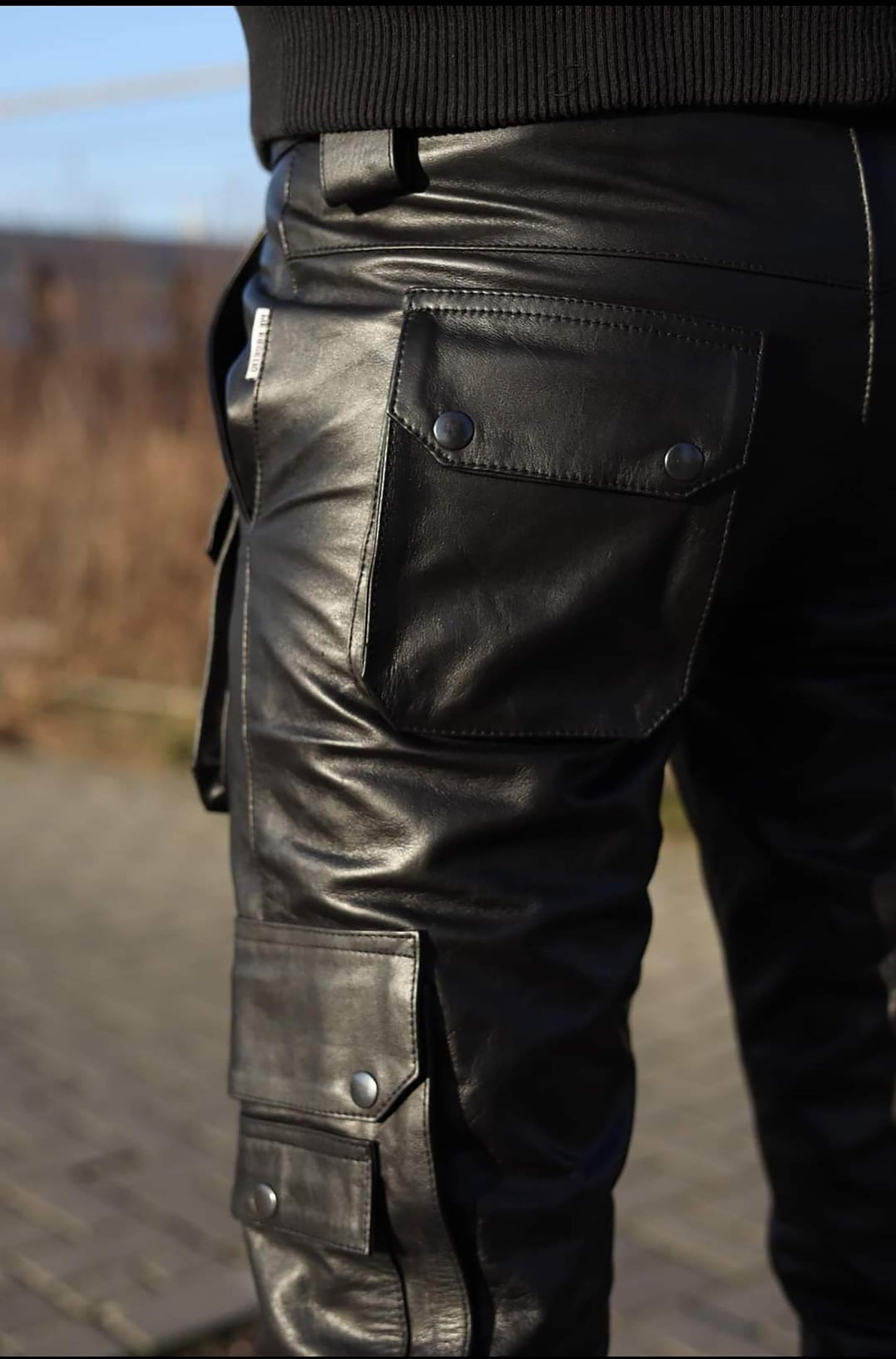 Men's Real Cowhide Leather Cargo Pants Bikers Pants