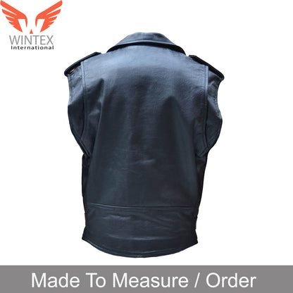 Men’s Real Cowhide Leather Brando Bikers Vest Sleeveless Bikers Vest / Jacket