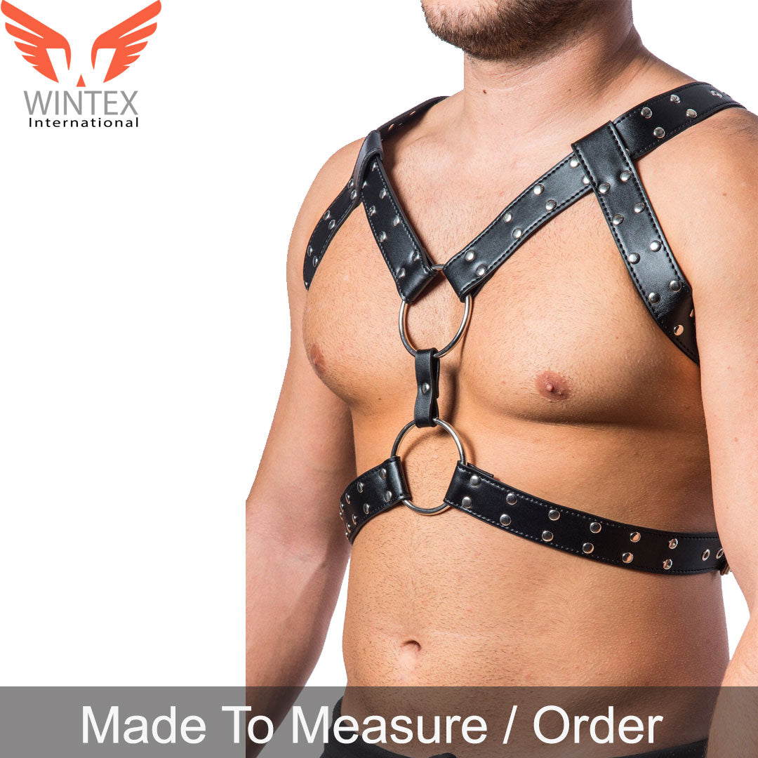 Mens Genuine Soft Leather Chest Harness – Triple Straps Harness – Two Rings Harness