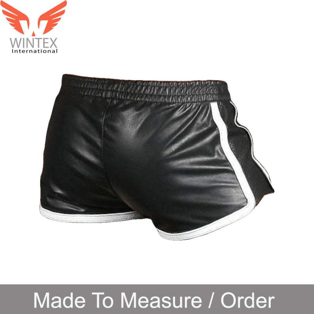 Men’s Real Lamb Leather Gym Shorts Sports Shorts With Contrast Colors Piping