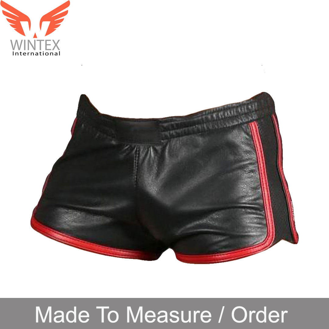 Men’s Real Lamb Leather Gym Shorts Sports Shorts In 5 Colors Piping Option