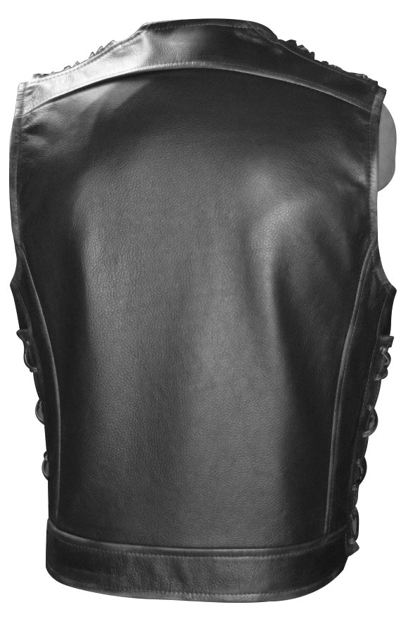 MENS REAL COW LEATHER BLACK MOTORCYCLE VEST BIKER VEST WAISTCOAT