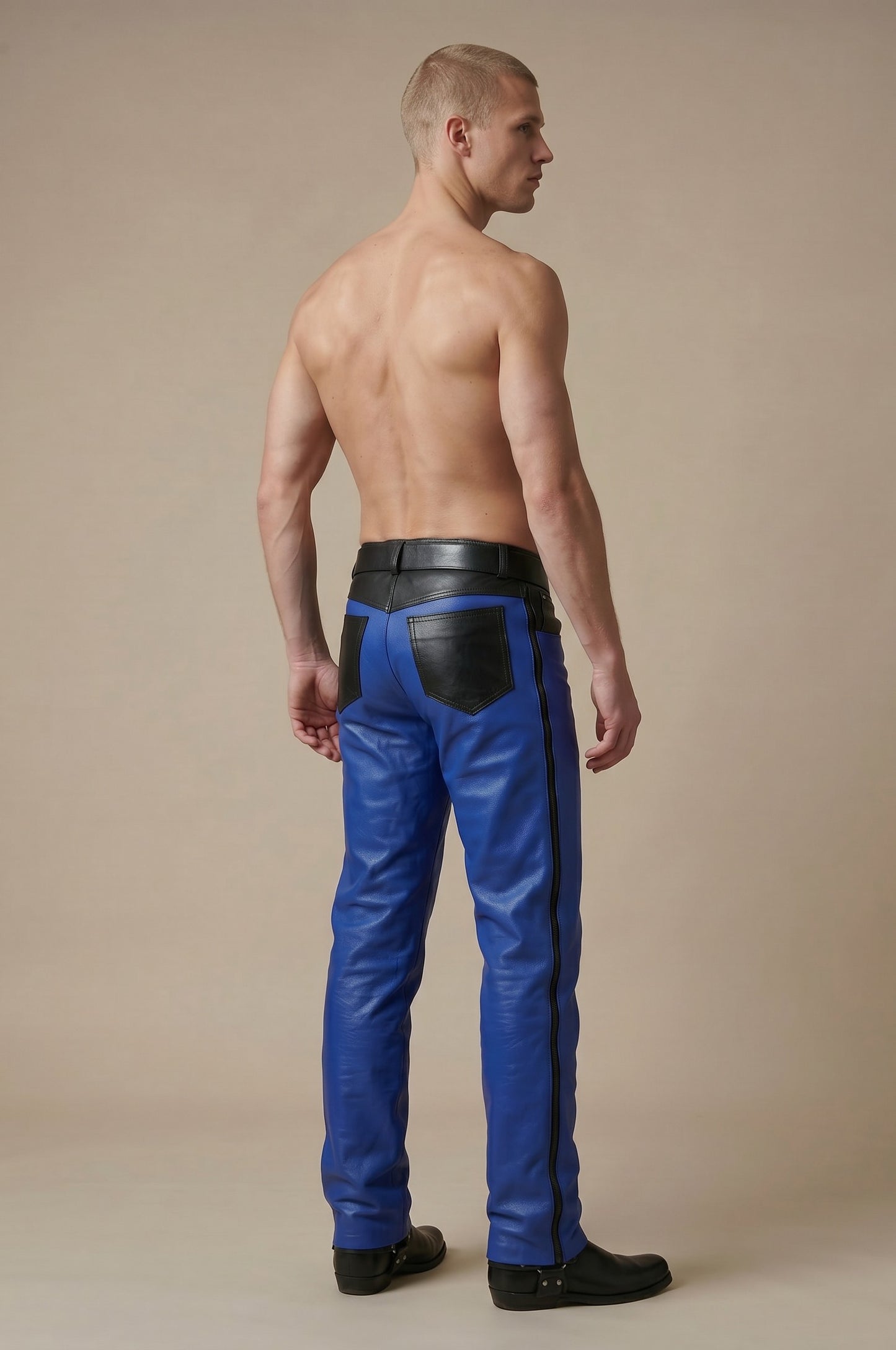 MEN'S REAL LEATHER BIKERS PANTS CLASSIC MOTO FASHION PANTS
