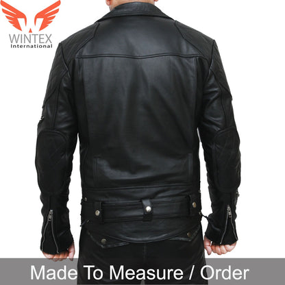 Men’s Natural Cowhide Motorbike Leather Quilted Panels Bikers Jacket