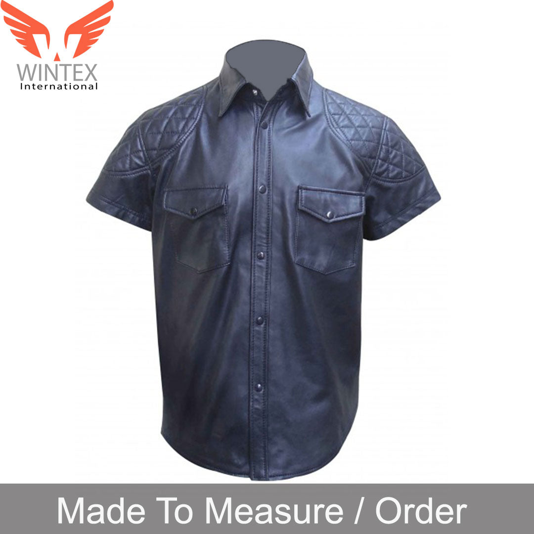 Genuine Leather Police Uniform Short Sleeves Quilted Panels Shirt-1