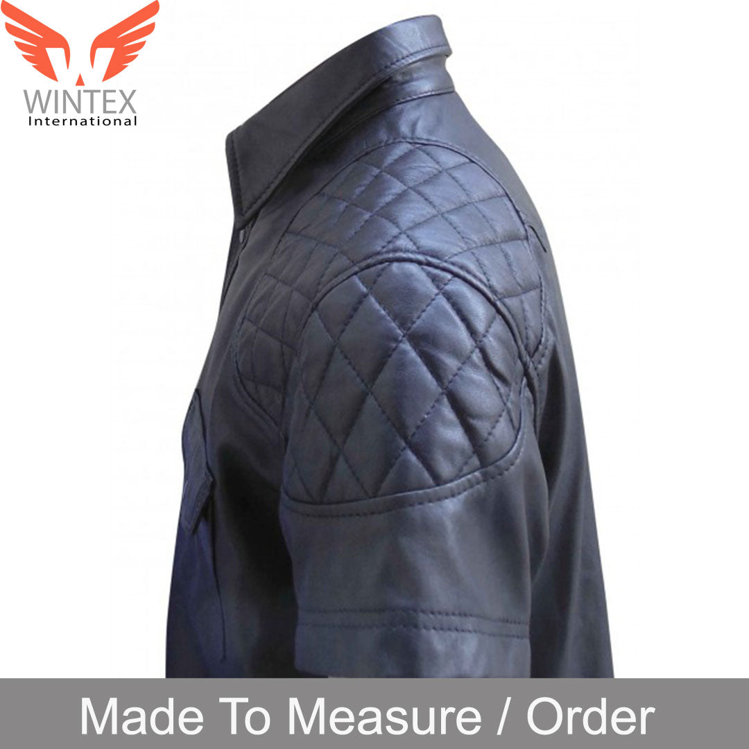 Genuine Leather Police Uniform Short Sleeves Quilted Panels Shirt-1