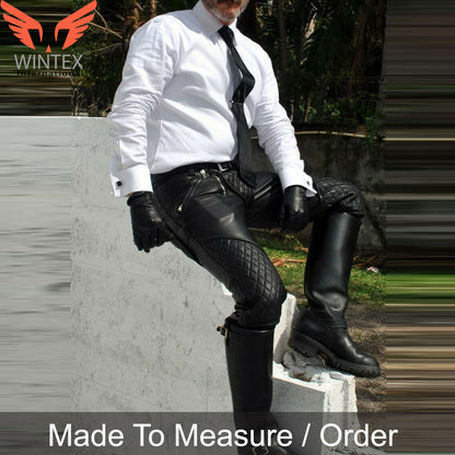 Men’s Genuine Leather Quilted Panels Carpenter Pants – Slim Fit Bikers Pants