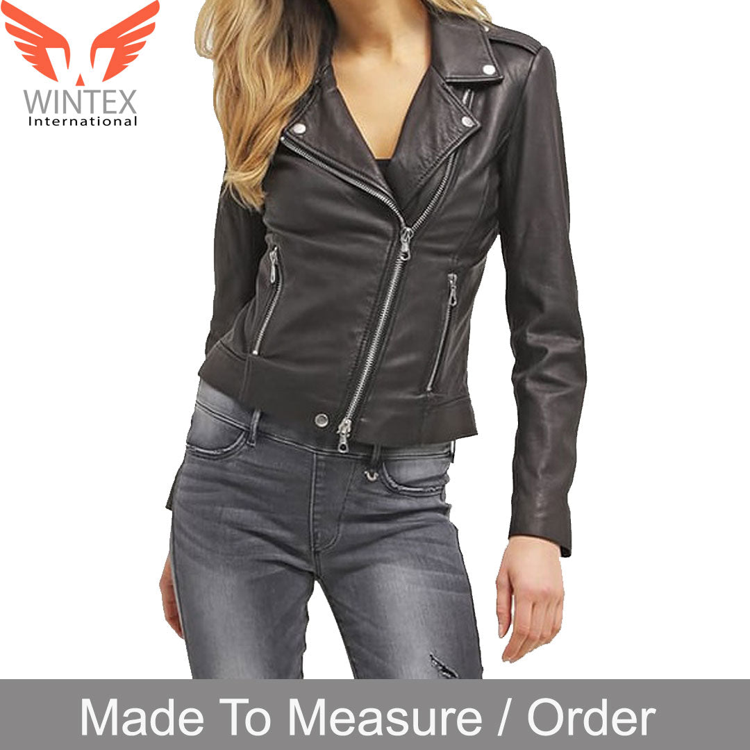 Women’s Real Lamb Leather Bikers Jacket Black Leather Jacket