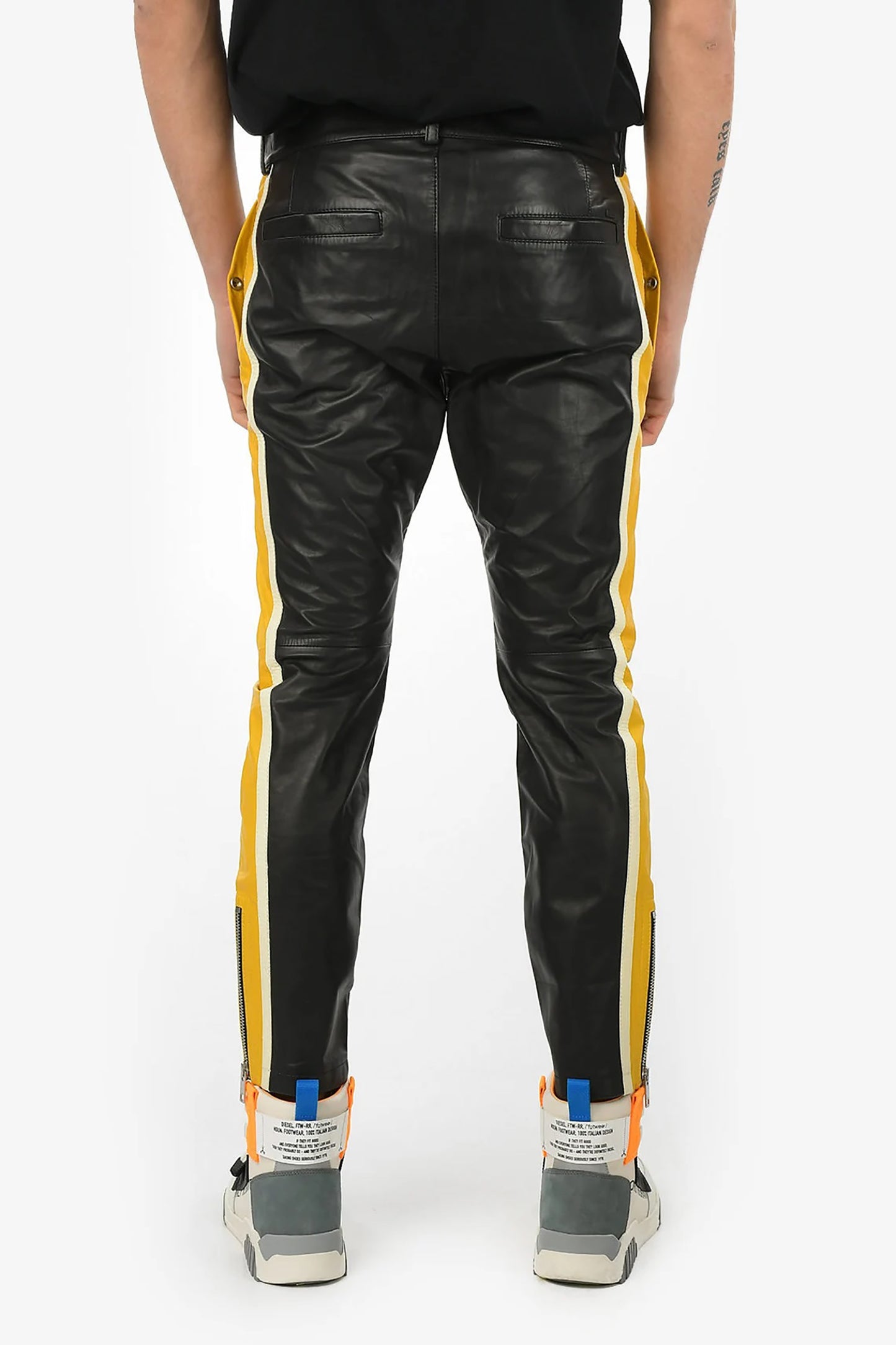 Men's Real Lamb Leather Bikers Pants With Contrast Color Panels / Bikers Trousers