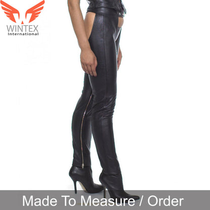 Women’s Real Cowhide Soft Leather Chaps Inside Leg Zipped Leather Chaps