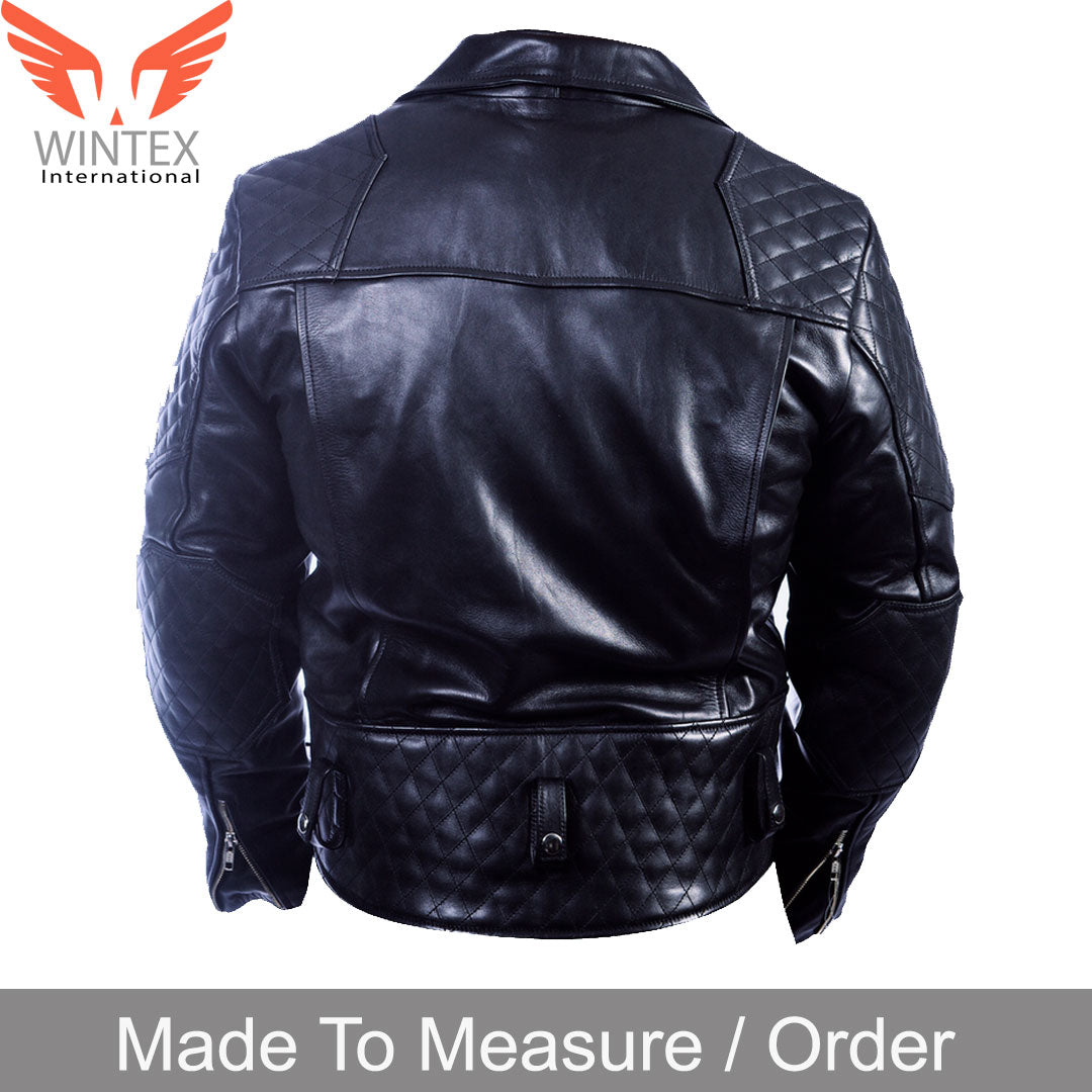 Men’s Real Cowhide Motor Bikers Jacket with Quilted Panels BLUF Jacket