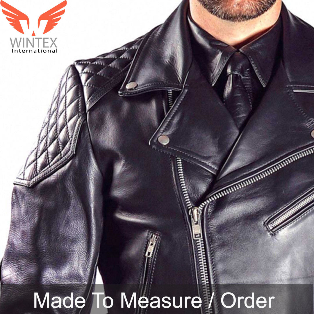 Men’s Cowhide Natural Grain Leather Motor Bike Jacket – Quilted Panels Bikers Jacket