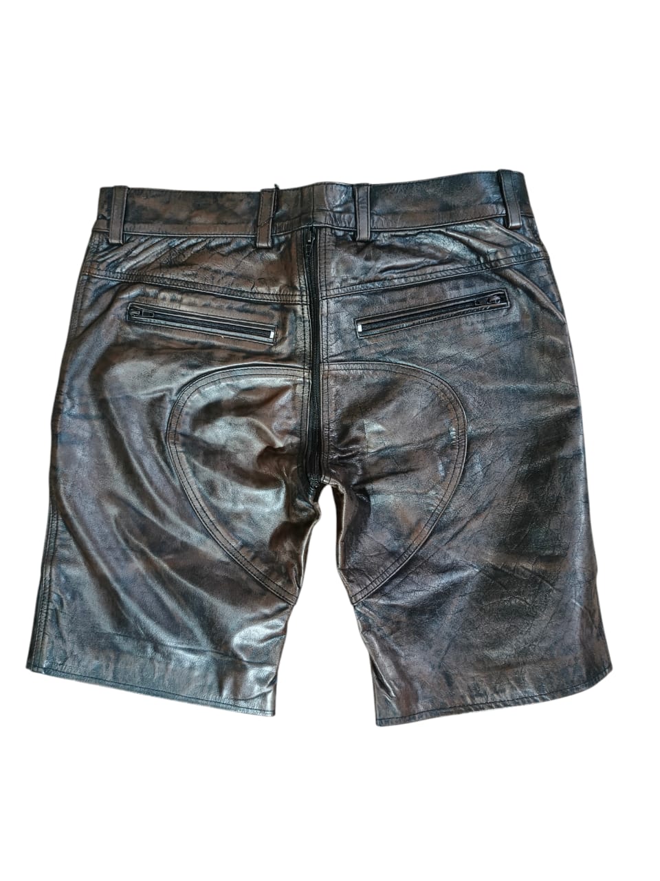 Mens Real Cowhide Soft Leather Black Shorts Club Wear and Leather Shorts With Back Zip