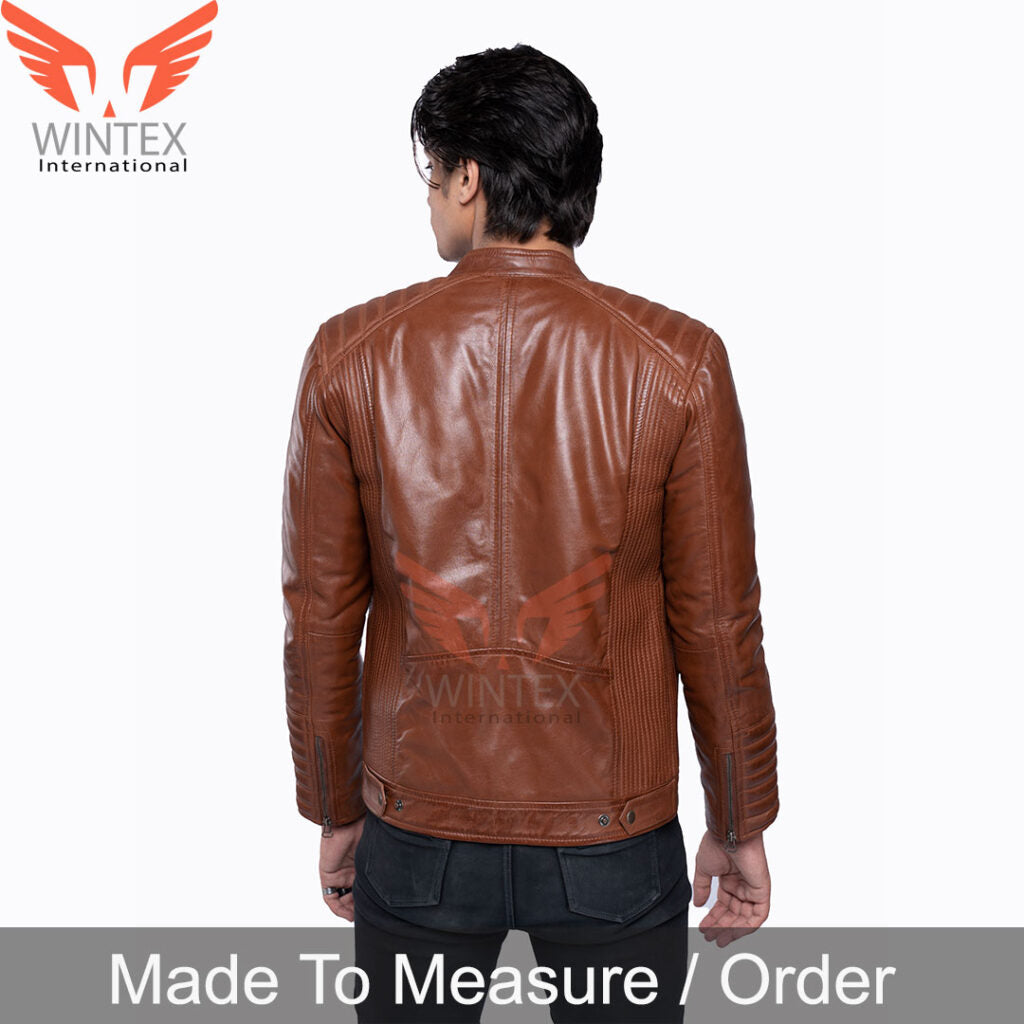 Men’s Real Lamb Leather Quilted Bikers Jacket – Hand Waxed Cafe Racer Lamb Leather Jacket