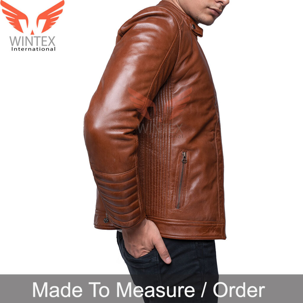 Men’s Real Lamb Leather Quilted Bikers Jacket – Hand Waxed Cafe Racer Lamb Leather Jacket