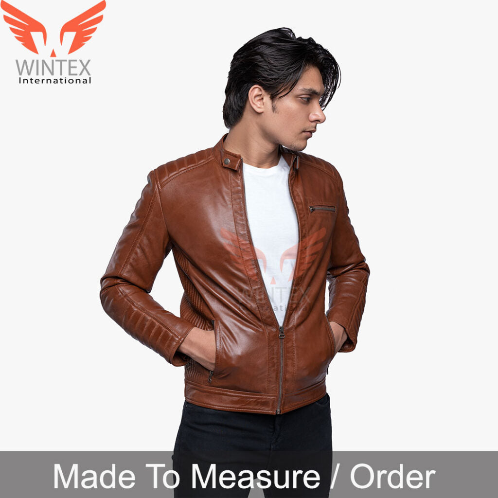 Men’s Real Lamb Leather Quilted Bikers Jacket – Hand Waxed Cafe Racer Lamb Leather Jacket