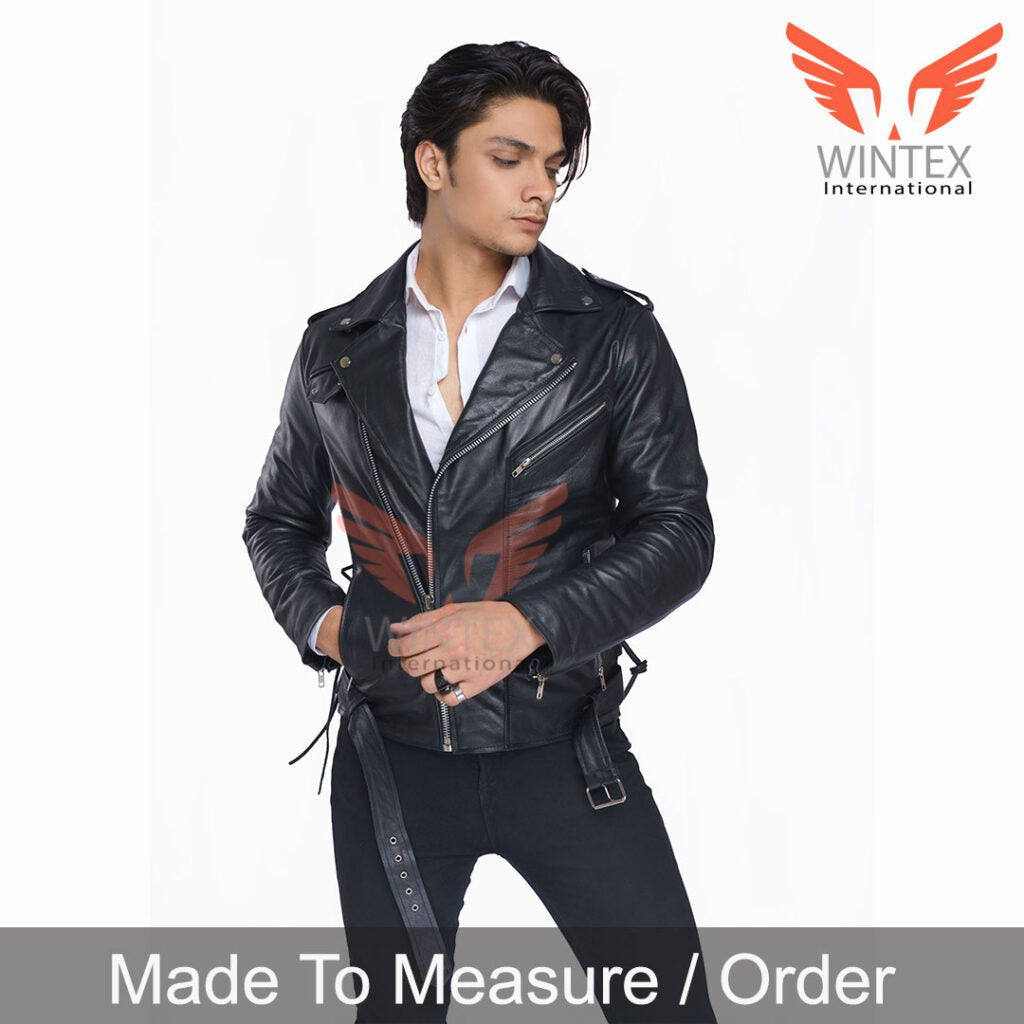 Men’s Real Natural Grain Leather Bikers Jacket – Leather Brando Style Biker Jacket