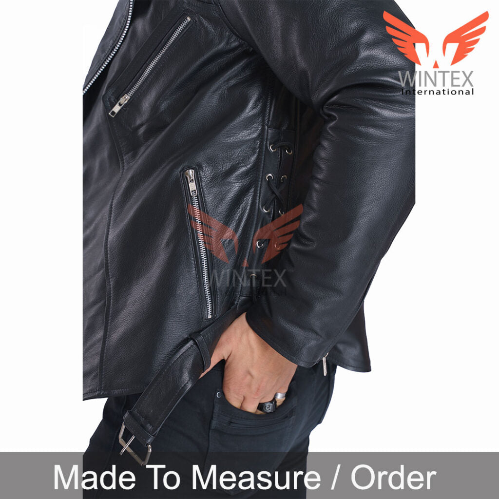 Men’s Real Natural Grain Leather Bikers Jacket – Leather Brando Style Biker Jacket