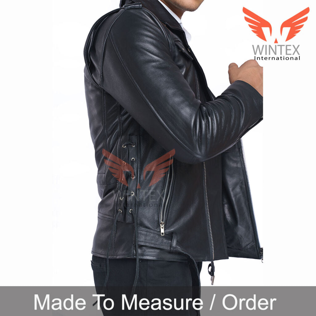 Men’s Real Natural Grain Leather Bikers Jacket – Leather Brando Style Biker Jacket