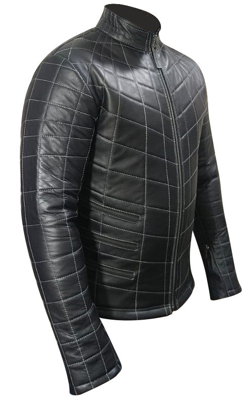 MEN'S REAL LAMB LEATHER JACKET SPIDER WEB QUILTED BIKERS JACKET