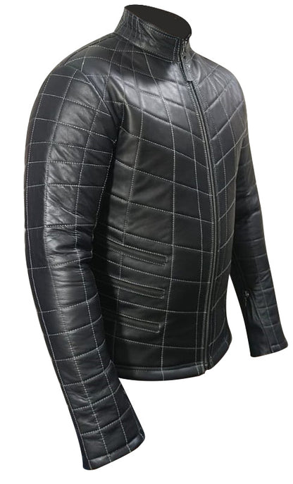 MEN'S REAL LAMB LEATHER JACKET SPIDER WEB QUILTED BIKERS JACKET