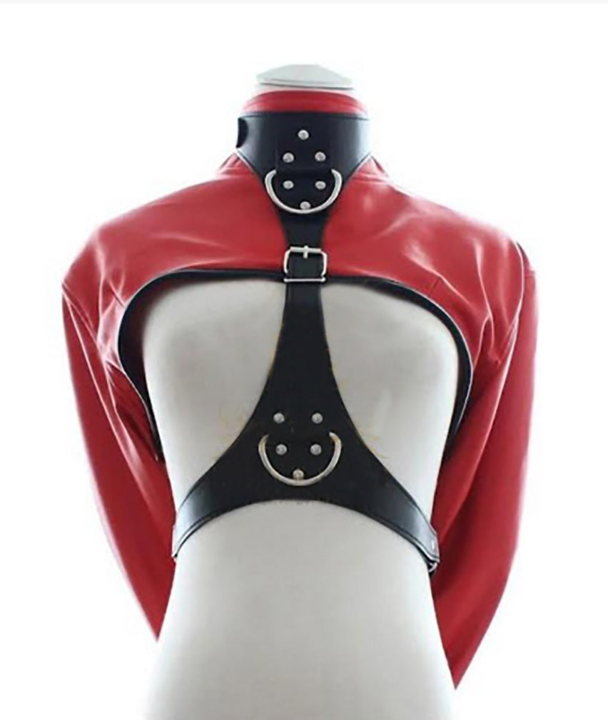 Women Real Leather Bolero StraitJacket Women StraightJacket In Red Leather: