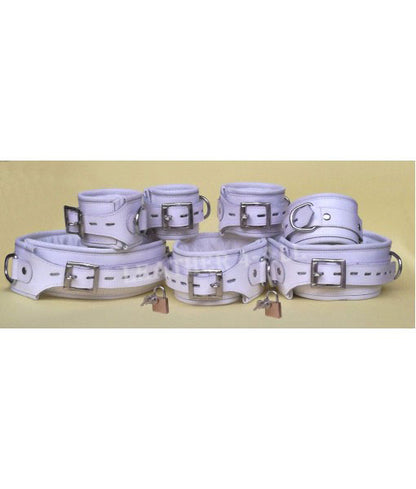 Genuine Leather Pieces Heavy Duty Padded Bondage Restraint Set + Free 7 Padlocks