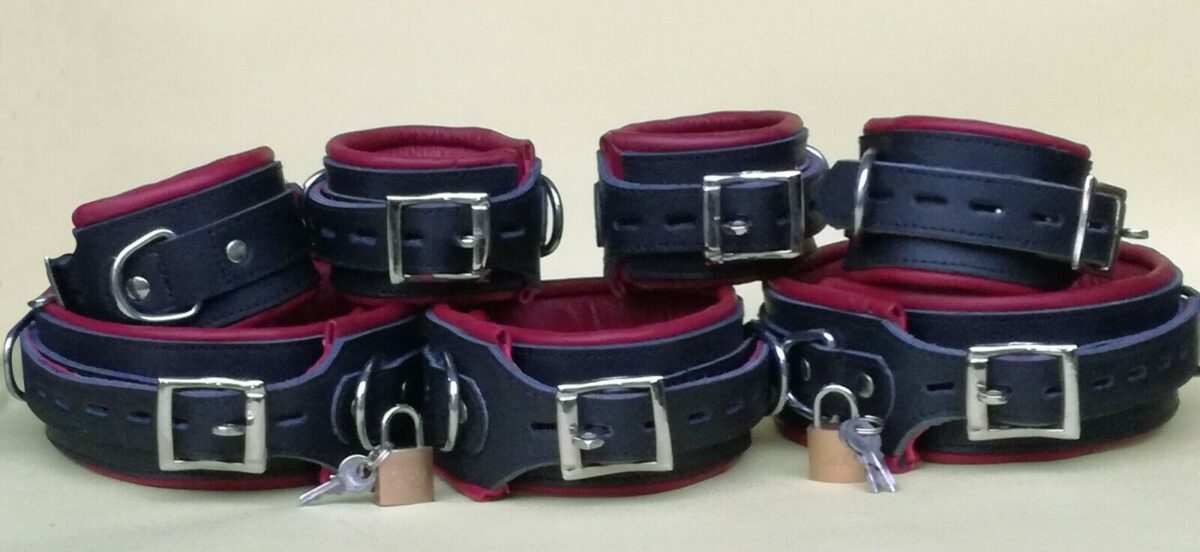 Real Leather 7 Pieces Heavy Duty Padded – Bondage Restraint Set + Free 7 Padlocks