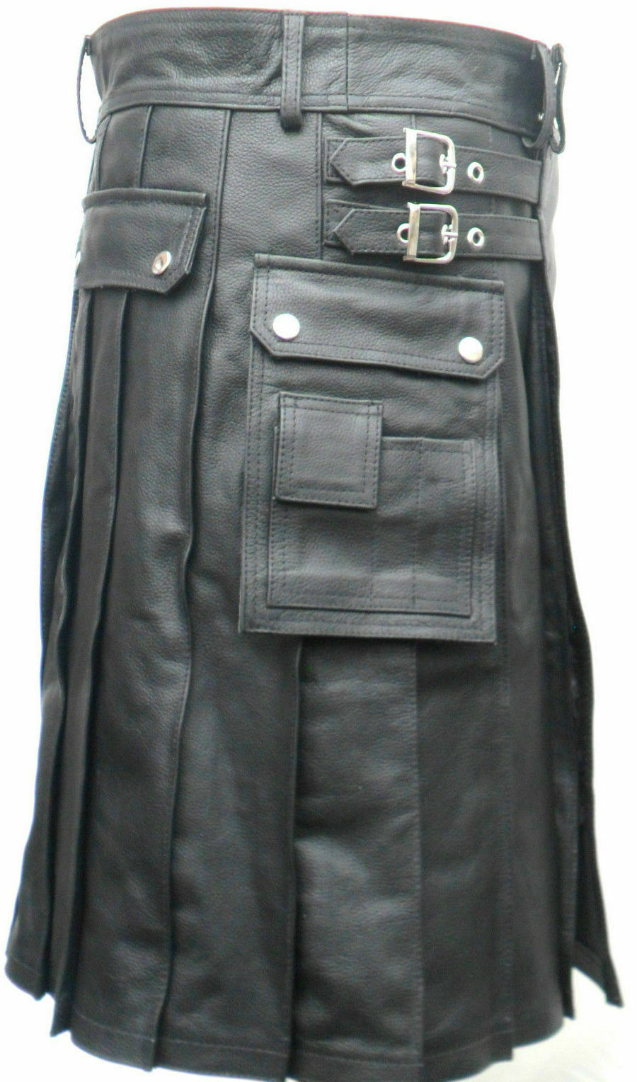 Men’s Real Leather Utility Kilt Clubwear Kilt With Cargo Pockets