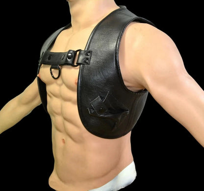 Men’s Real Thick Cowhide Leather Cropped Body Harness Buttons Closure & Pockets