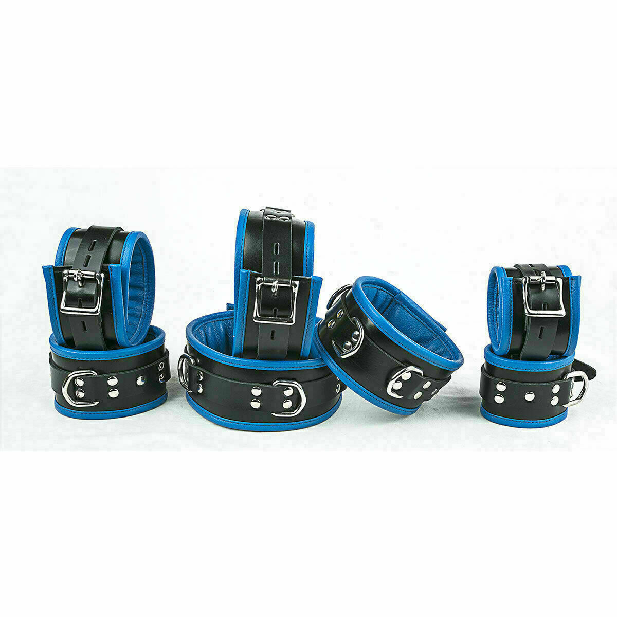 Real Leather 7 Pieces Heavy Duty Padded – Bondage Restraint Set + Free 7 Padlocks
