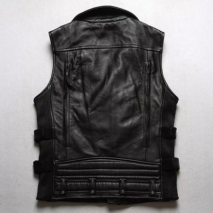 MEN'S REAL COW LEATHER BIKERS VEST WITH QUILTED & STRECHABLE PANELS BIKERS VEST
