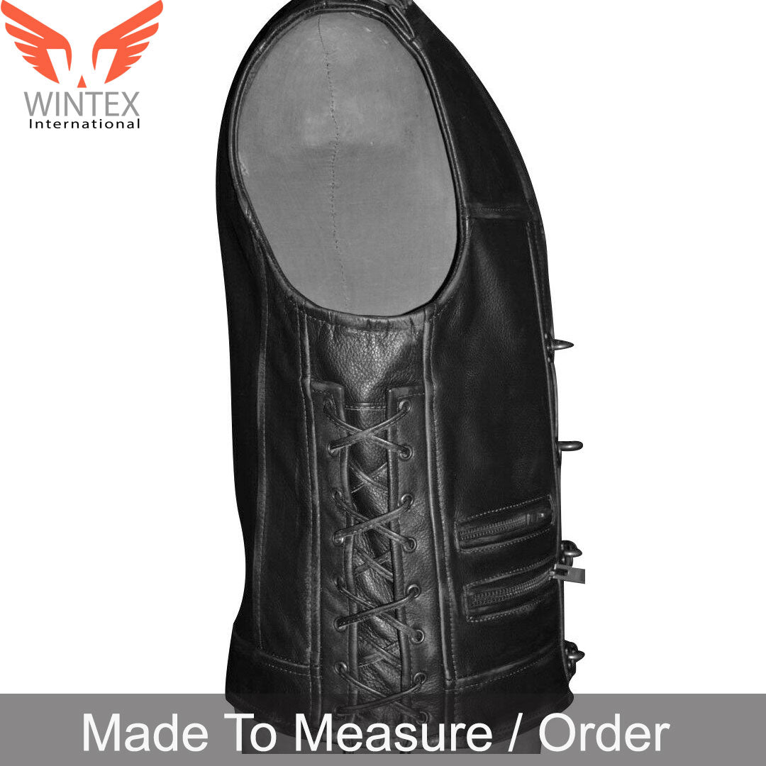 Men Real Cowhide Waxed Leather Bikers Vest Motorcycle Vintage Leather Vest
