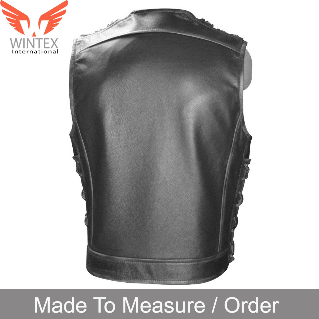 Men Real Cowhide Waxed Leather Bikers Vest Motorcycle Vintage Leather Vest
