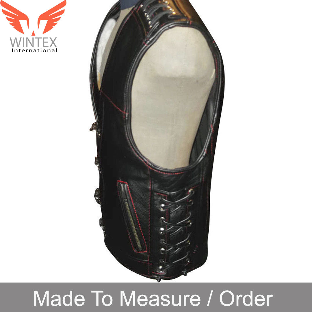 Men Real Cowhide Leather Bikers Vest Motorcycle Contrast Stitch Leather Vest