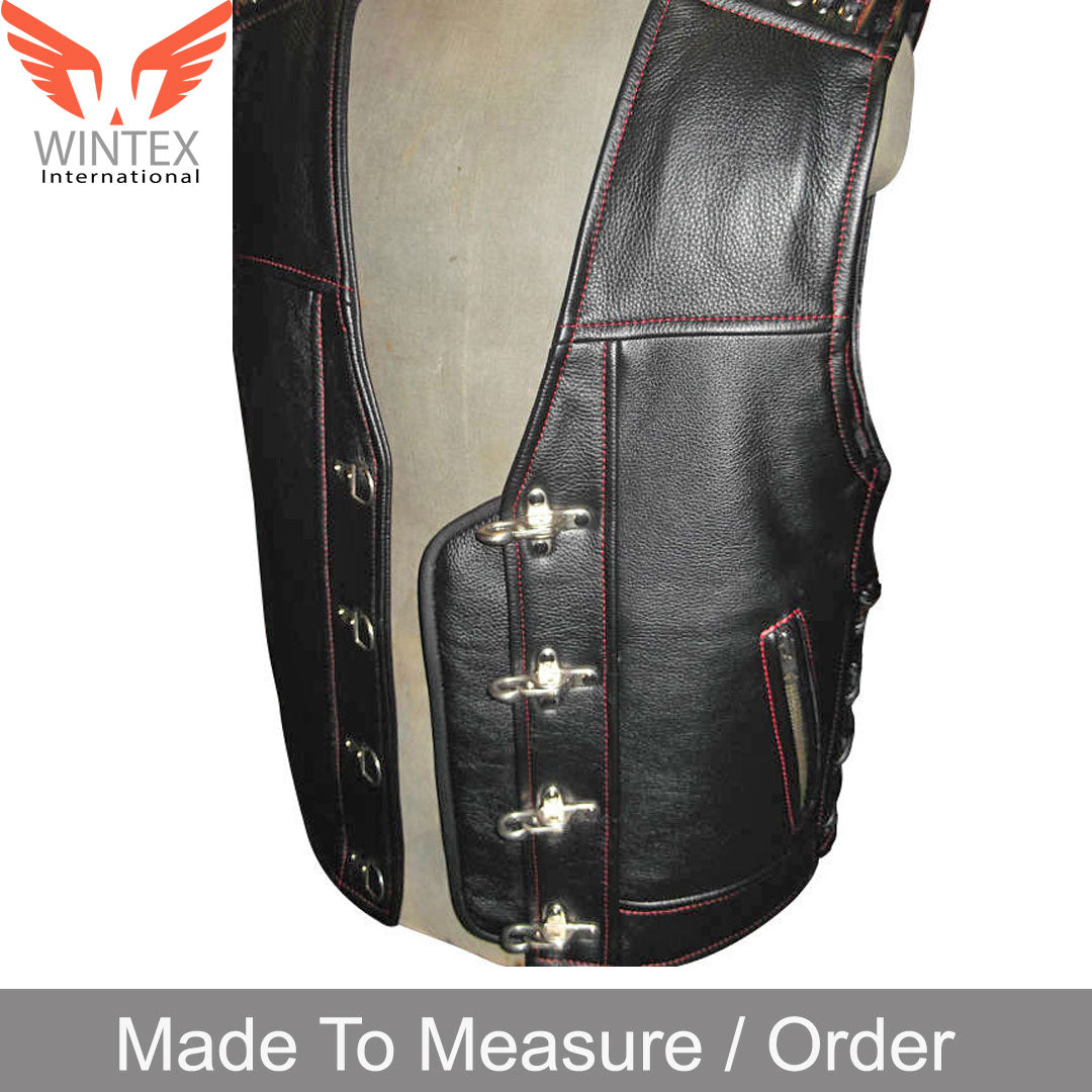 Men Real Cowhide Leather Bikers Vest Motorcycle Contrast Stitch Leather Vest