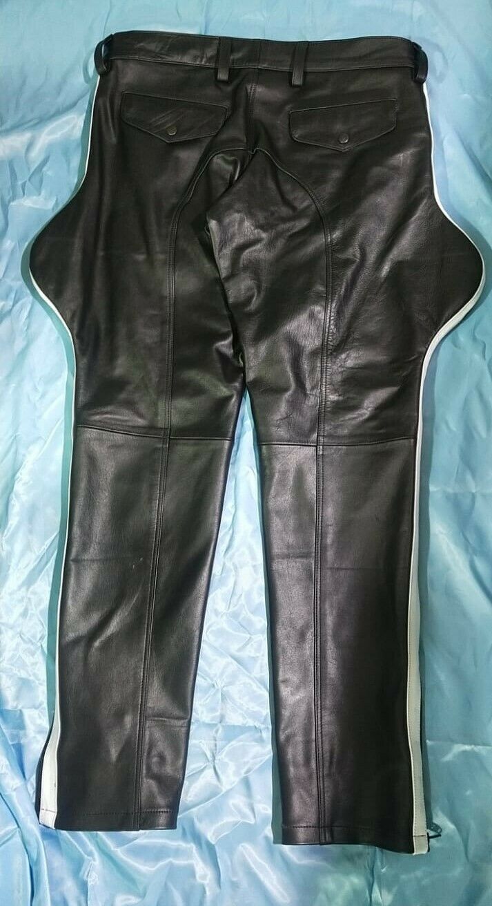 Men’s Real Leather Breeches – Jodhpurs Black Leather Breeches With White Stripes