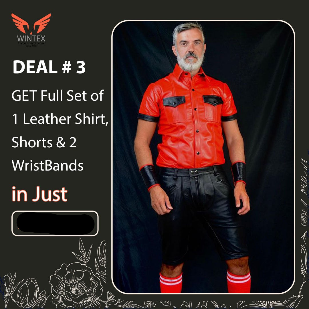 Men’s Real Leather Shirt, Shorts & Wristbands
