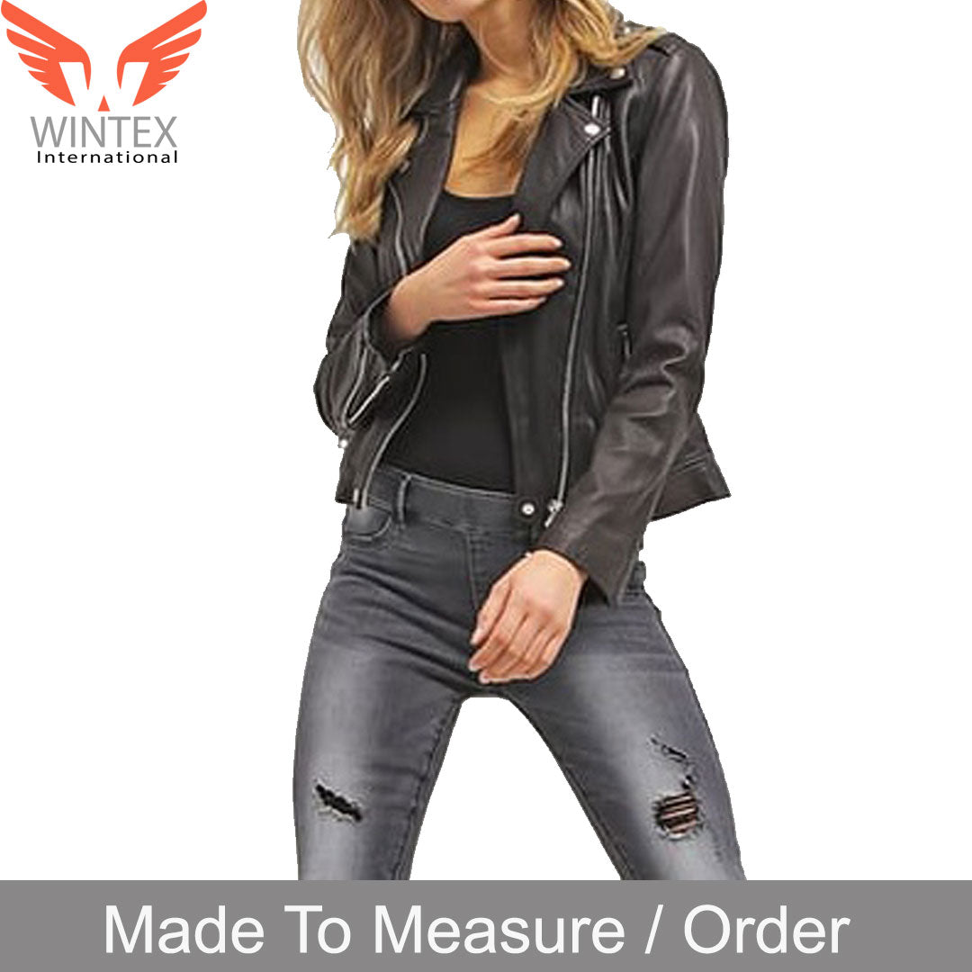 Women’s Real Lamb Leather Bikers Jacket Black Leather Jacket