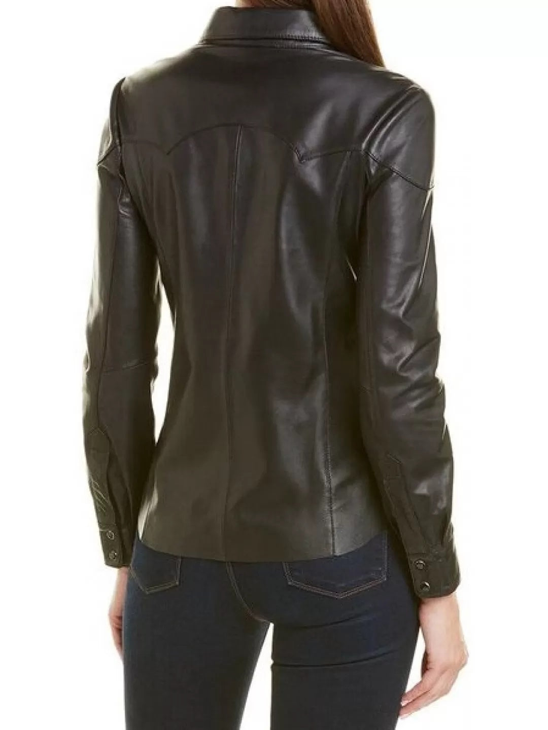 Women's Real Lamb Leather Shirt Slim Fit Snap Buttons Leather Shirt In 4 Colors