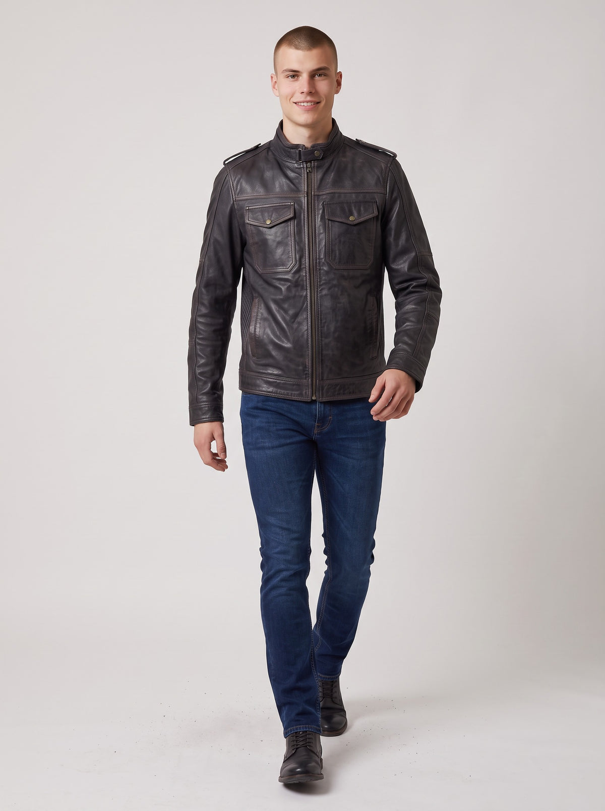 Men's Hand-Waxed Sheep Leather Utility Biker Jacket - image 1