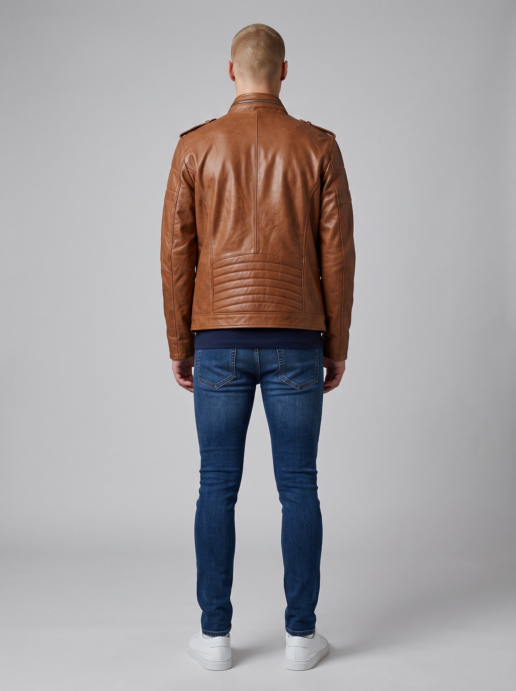Men's Tan Sheep/Lamb Leather Biker Jacket - image 1