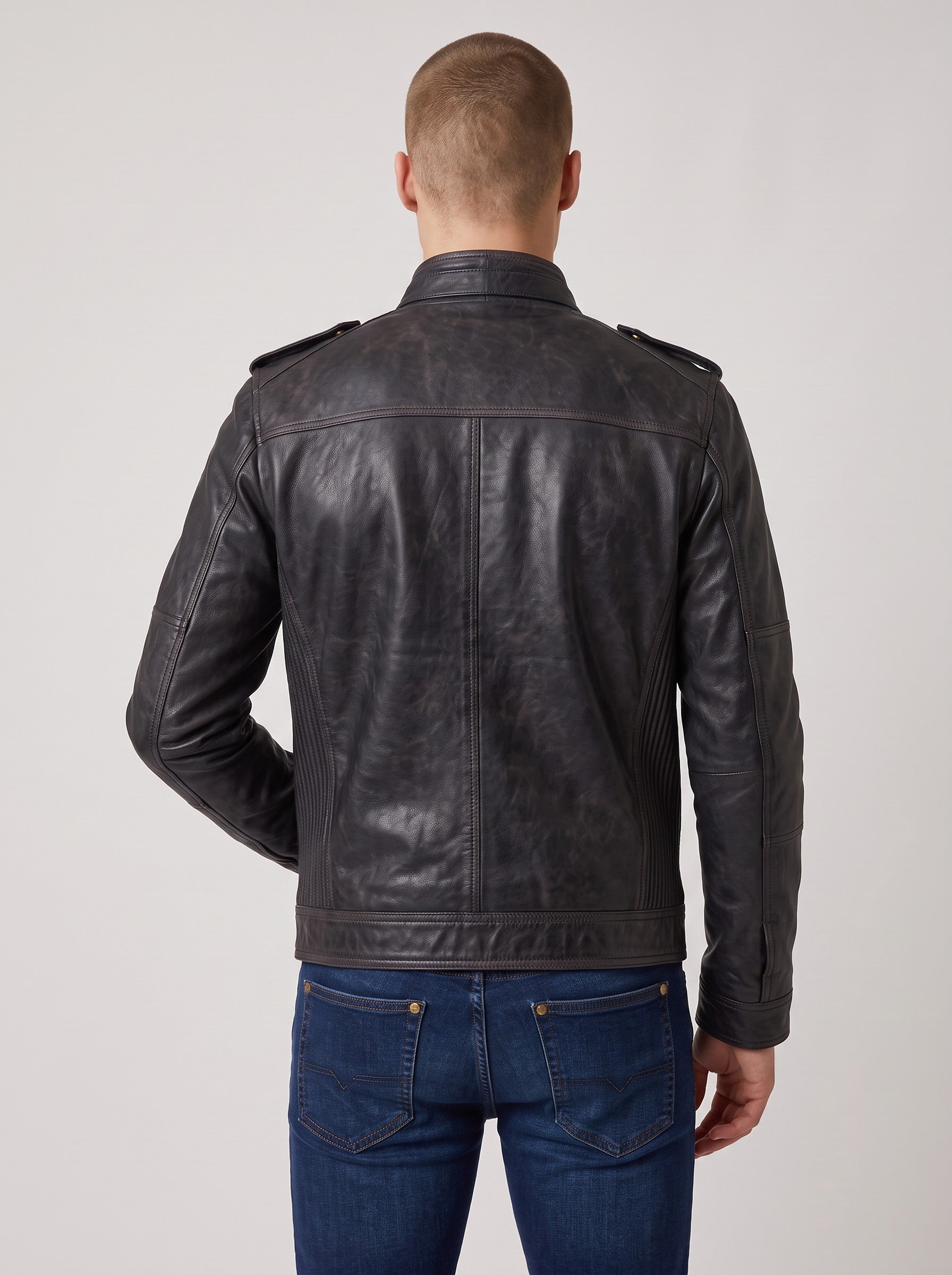 Men's Hand-Waxed Sheep Leather Utility Biker Jacket - image 2
