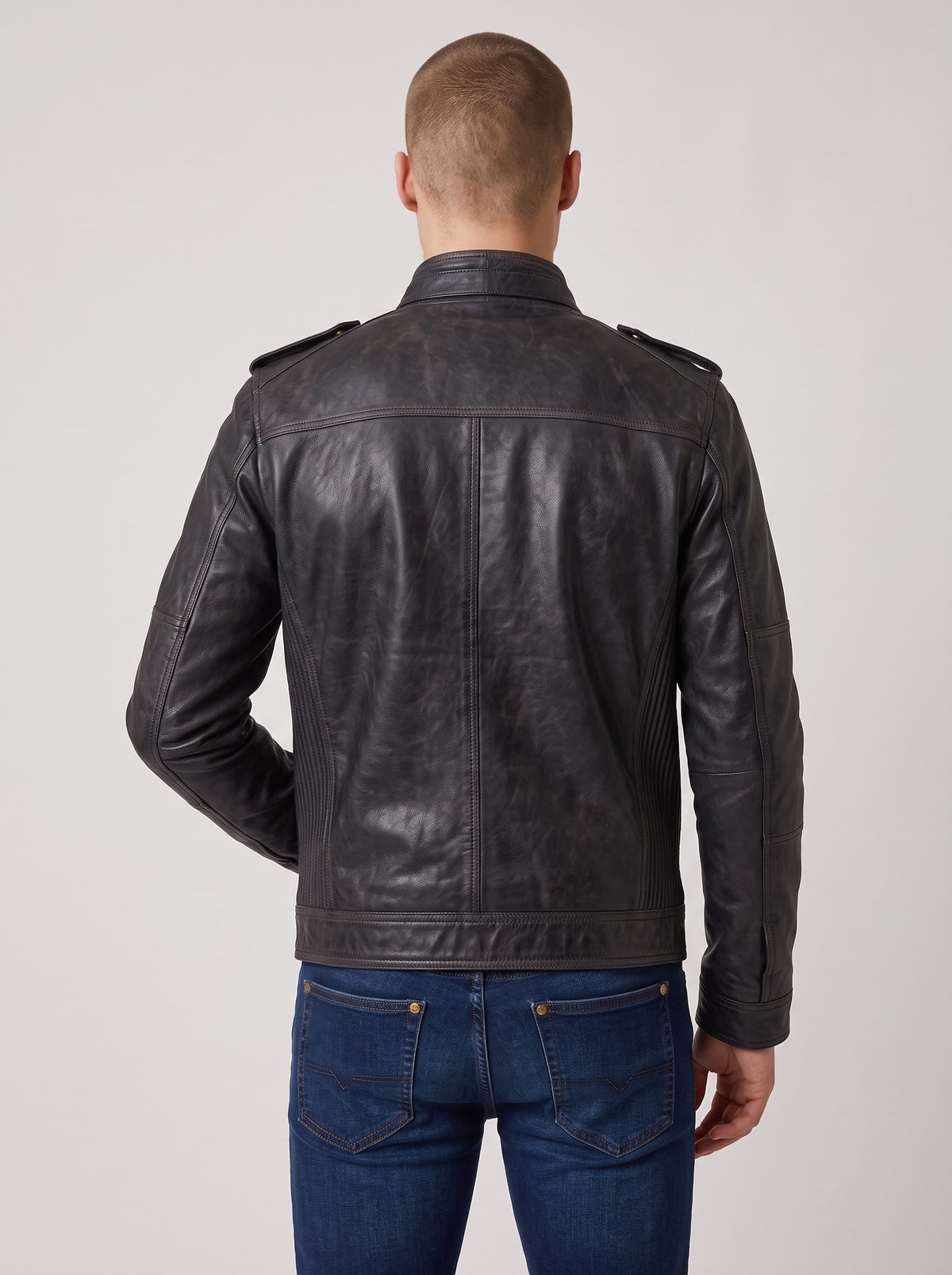 Men's Hand-Waxed Sheep Leather Utility Biker Jacket - image 2